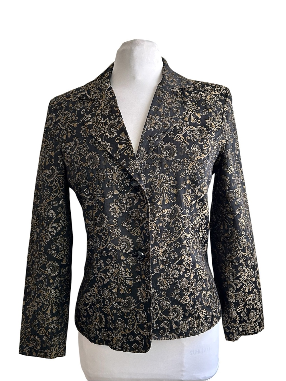 Vintage Notations Black & Gold Brocade Blazer MP petite